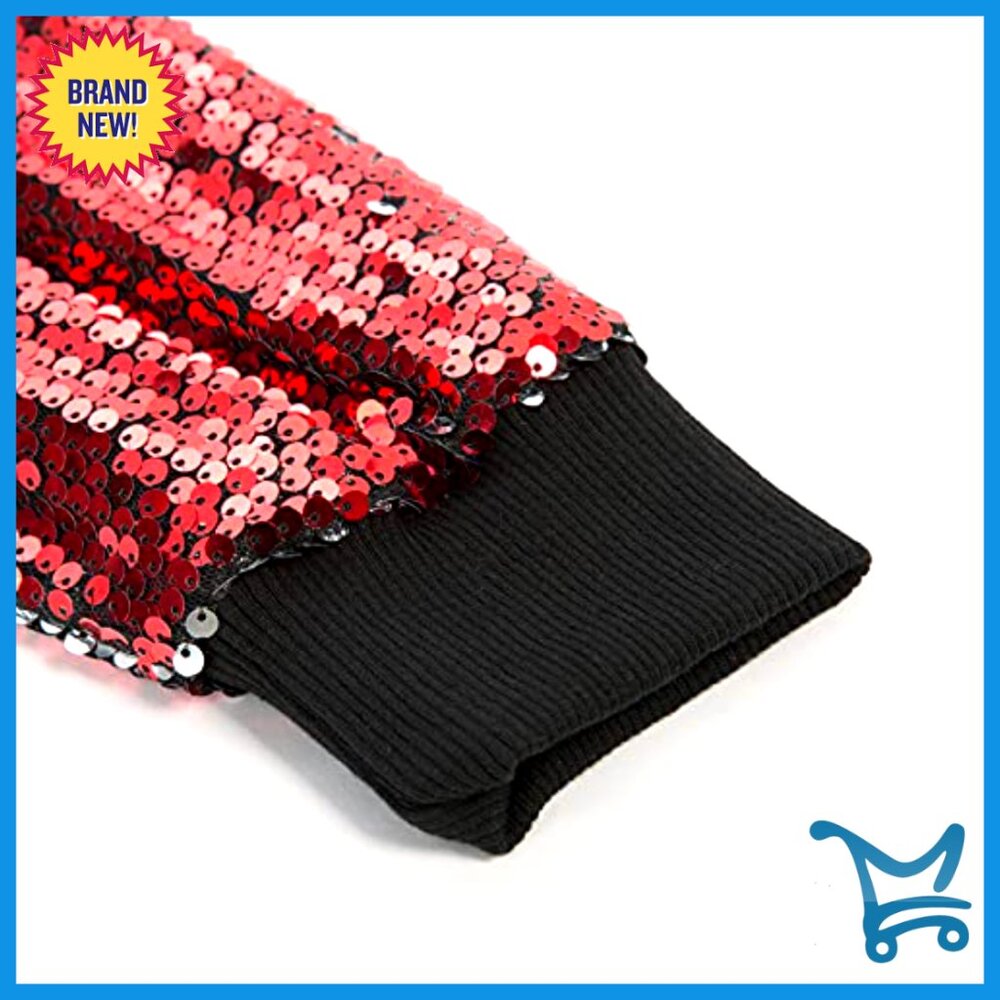 Sequin Bomber Jacket With Pockets, Long Sleeve Fr… - image 6